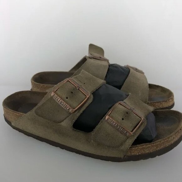 Birkenstock Suede Tan/Green Slip On Sandal Shoes Size EU 39 US 8-8.5 - Picture 1 of 4